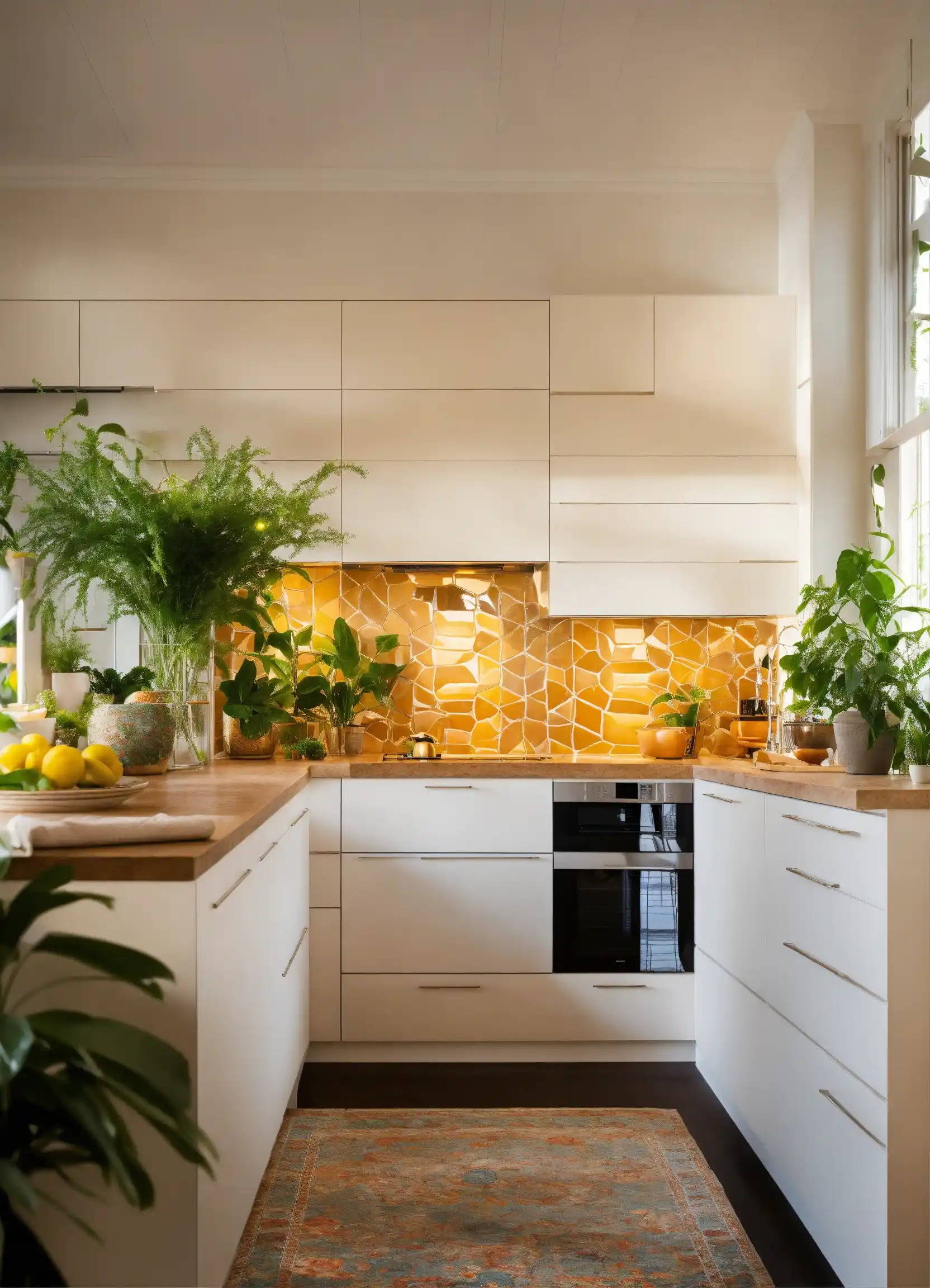 Hangende planten in kleine keuken